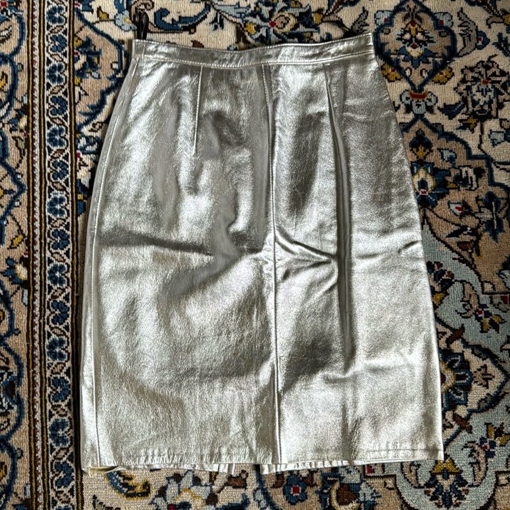 Vintage Silver leather metallic pencil skirt